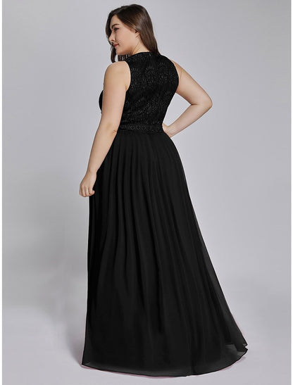 A-Line Prom Dresses Elegant & Luxurious Dress Wedding Guest Floor Length Sleeveless Jewel Neck Chiffon with Crystals