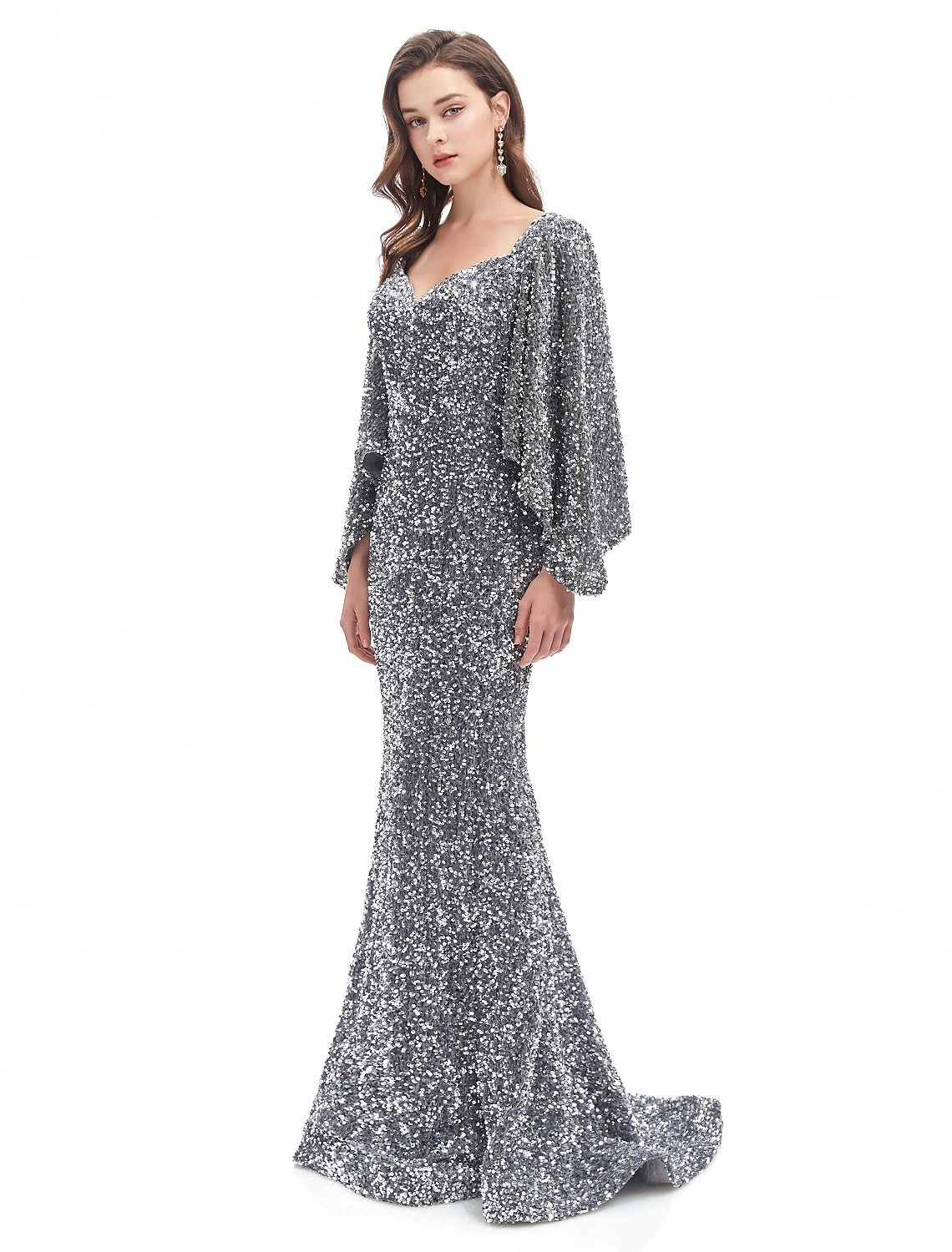 Mermaid / Trumpet Evening Gown Sparkle Dress Formal Evening Court Train Long Sleeve Sweetheart Sequined with Sequin