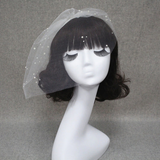 One-tier Cut Edge Wedding Veil Blusher Veils / Veils for Short Hair / Birdcage Veils with Pearl Tulle