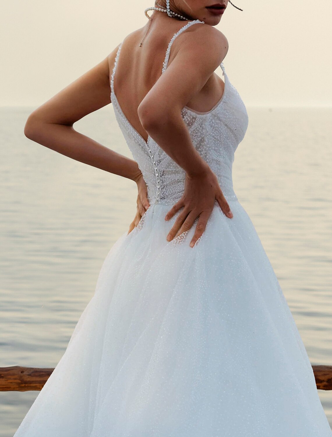 Beach Boho Wedding Dresses A-Line Sweetheart Camisole Spaghetti Strap Court Train Tulle Bridal Gowns With Solid Color