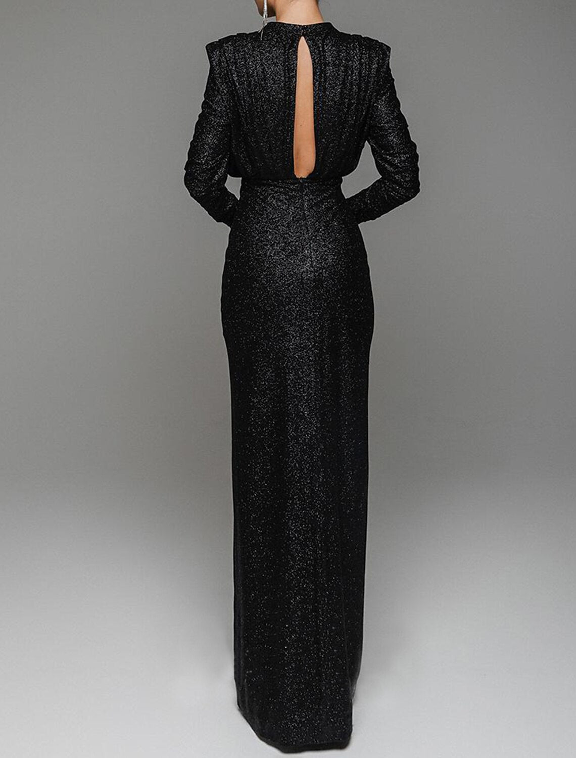 Black Sheath Beading Evening Dresses One Shoulder Long Sleeve Crystal c2594 main image 1