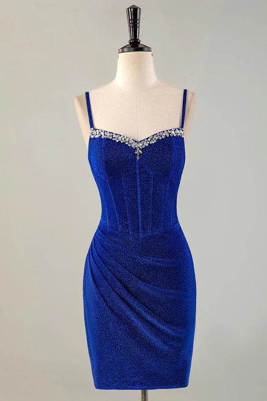 Royal Blue Beaded Corset Homecoming Dress