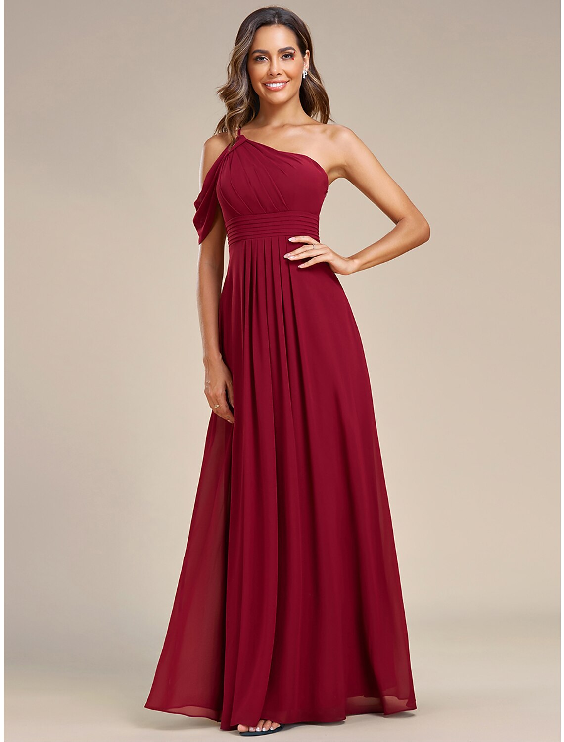 A-Line Wedding Guest Dresses Elegant Dress Formal Floor Length Sleeveless One Shoulder Chiffon with Ruched Slit