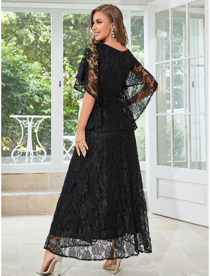 A-Line Wedding Guest Dresses Elegant Dress Party Wear Ankle Length Half Sleeve Jewel Neck Lace with Ruffles Appliques