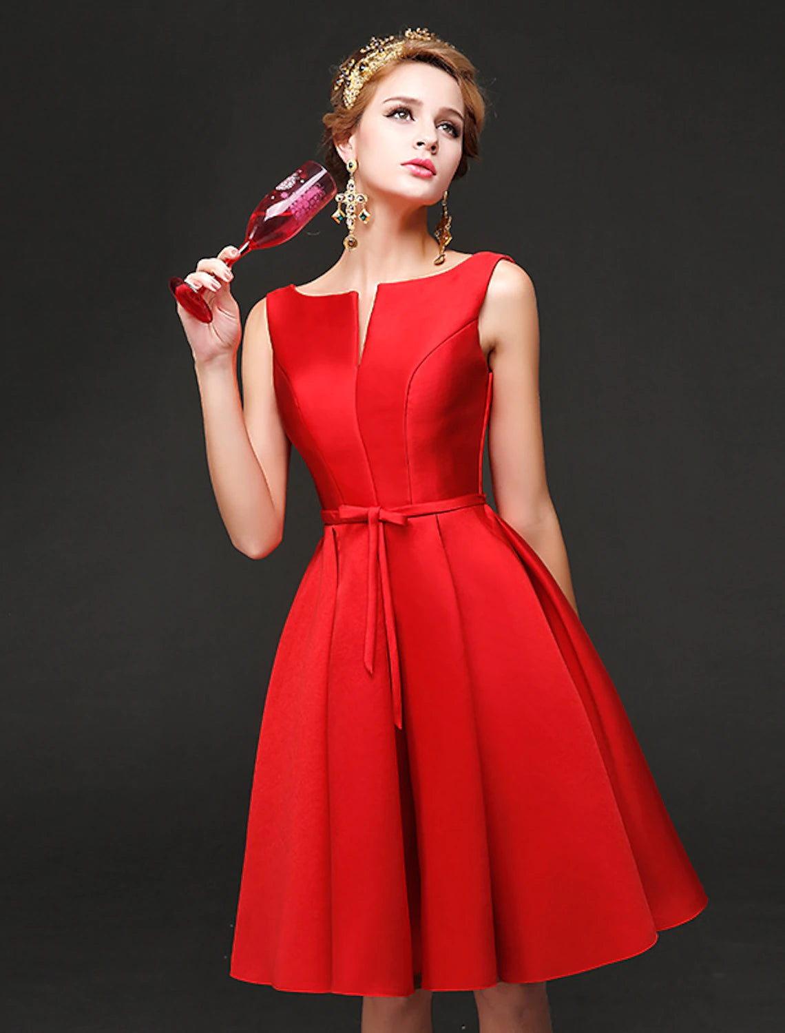 A-Line Cocktail Dresses Minimalist Dress Homecoming Short / Mini Sleeveless Jewel Neck Satin with Sash / Ribbon Bow(s)