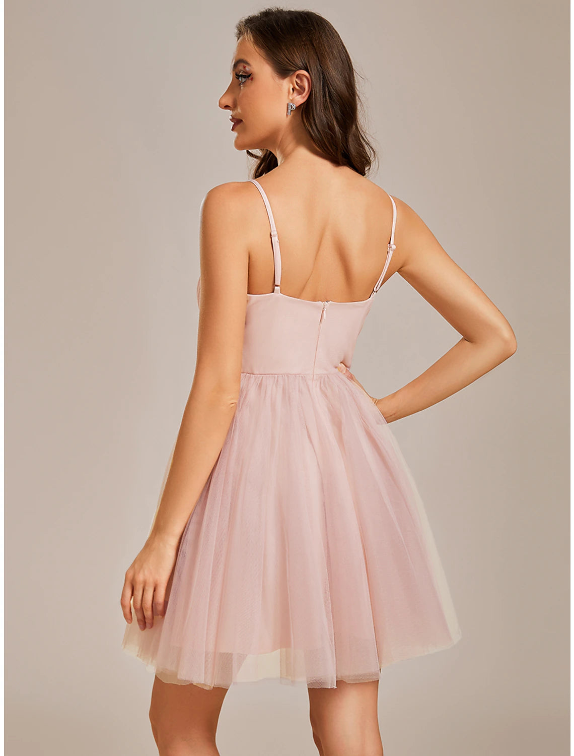 A-Line Homecoming Dresses Princess Dress Cocktail Party Short / Mini Sleeveless Spaghetti Strap Tulle with Ruched