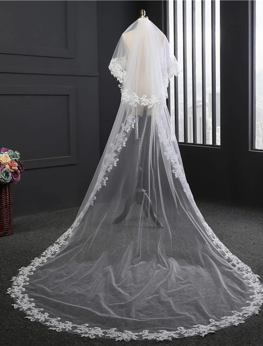 Two-tier Lace Wedding Veil Cathedral Veils with Appliques