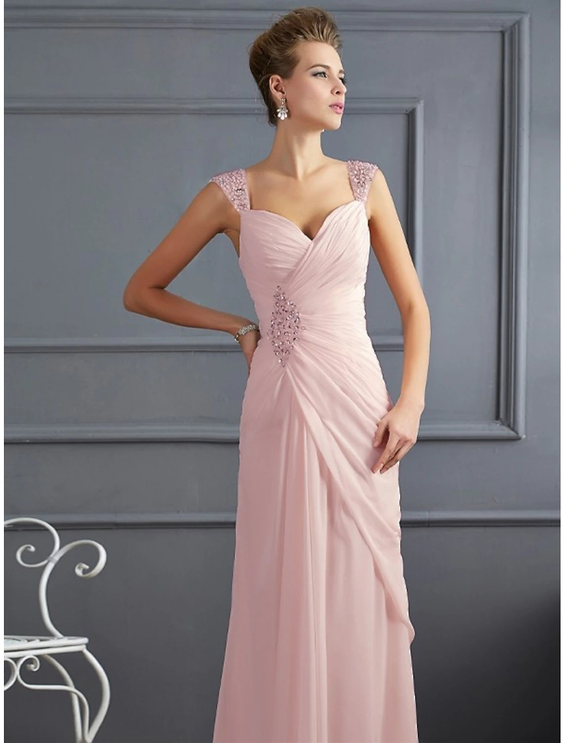 Mermaid / Trumpet Evening Gown Sparkle & Shine Dress Formal Floor Length Sleeveless Spaghetti Strap Chiffon with Rhinestone Ruched