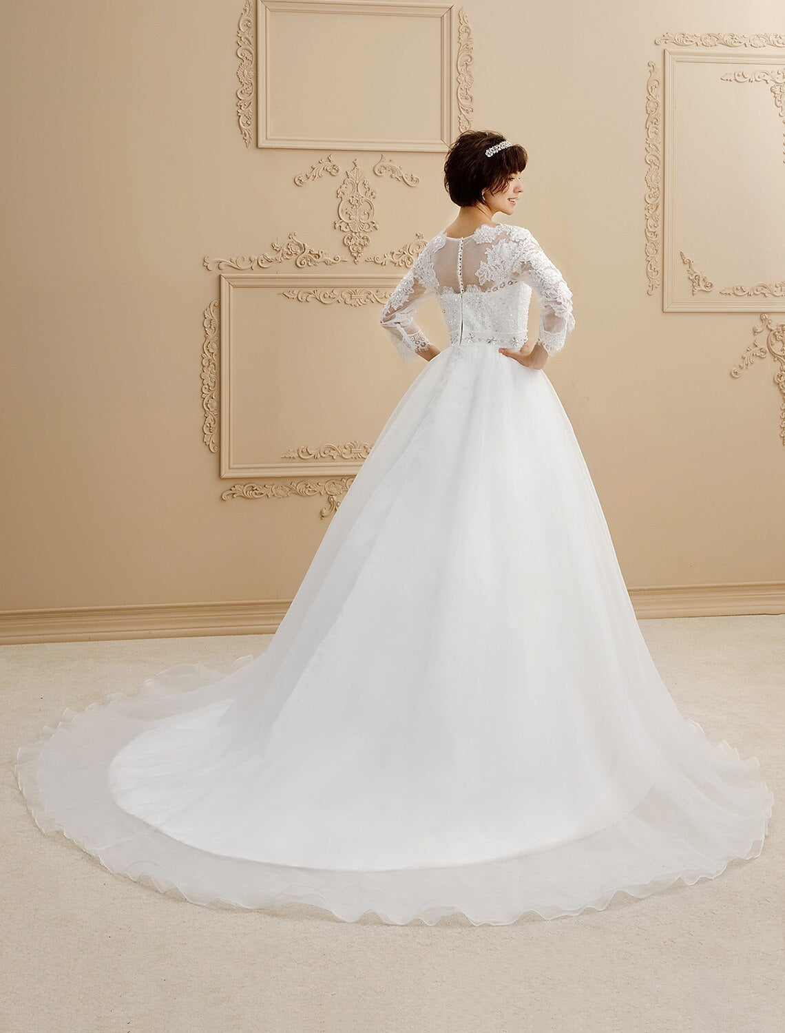Royal Style Wedding Dresses Ball Gown Queen Anne 3/4 Length Sleeve Cha ...