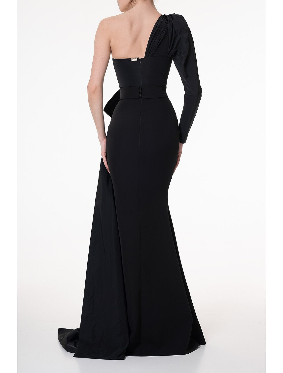 Mermaid / Trumpet Evening Gown Elegant Dress Formal Fall Court Train Long Sleeve One Shoulder Stretch Fabric with Pleats