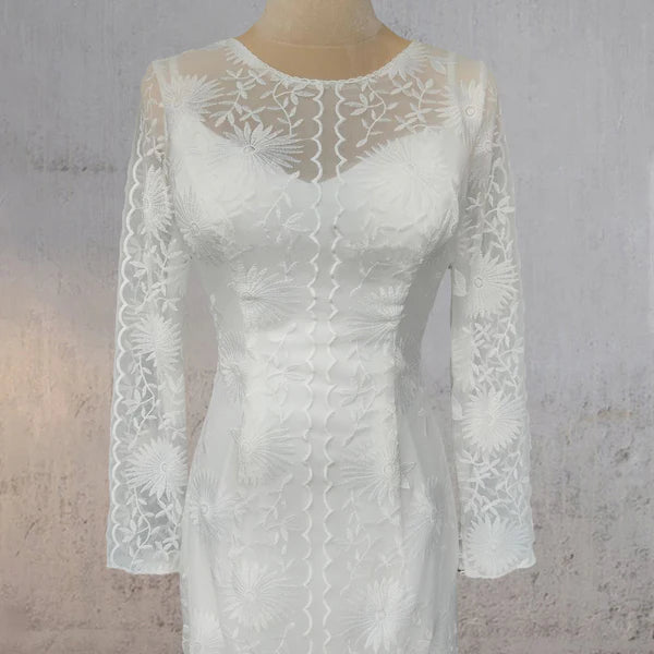 Mermaid Lace Embroidery Long Sleeves Wedding Dress