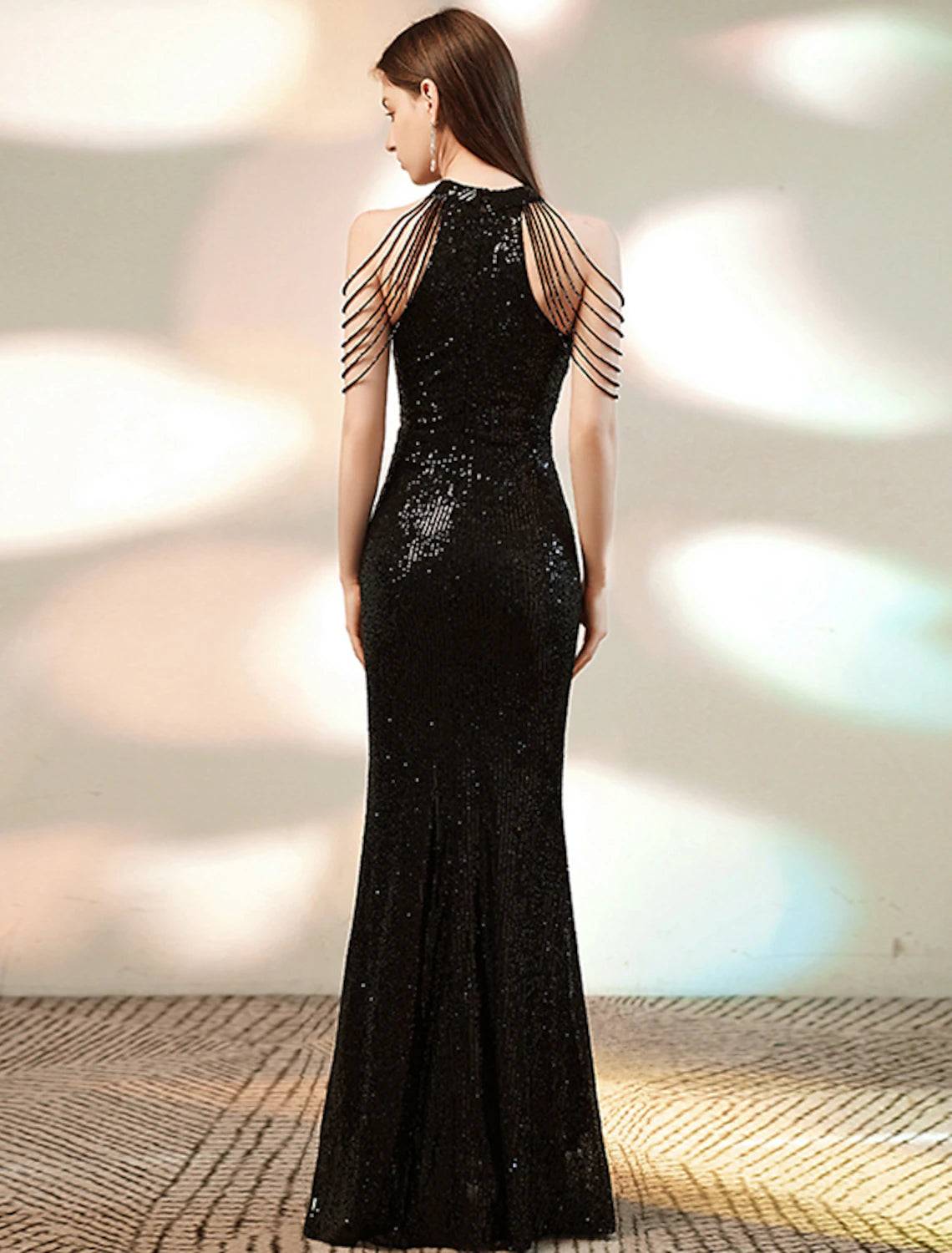 Mermaid / Trumpet Evening Gown Sparkle Dress Party Wear Floor Length Sleeveless Halter Sequined with Beading Sequin