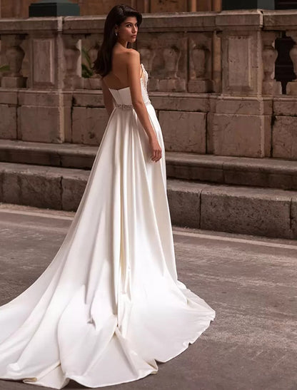 Casual Wedding Dresses A-Line Separates Separates Chapel Train Satin OverSkirts Bridal Gowns With Solid Color Summer Wedding Party