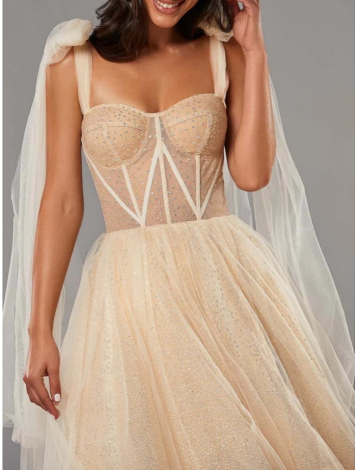 Elegant A-Line Crew Neck Half Sleeve Zipper Up Tea-Length Prom Dress