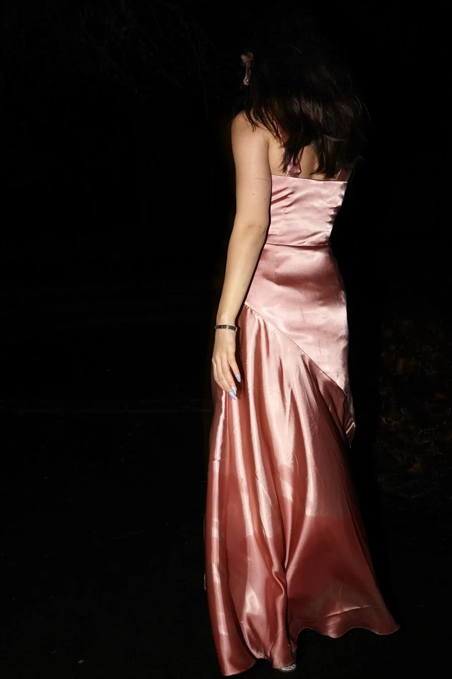 Blush Pink Silk Sheath Long Prom Dress with Slit