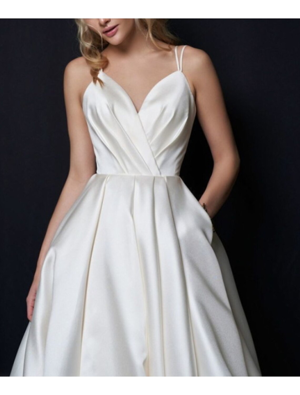 Hall Casual Wedding Dresses A-Line Sweetheart Camisole Spaghetti Strap Court Train Satin Bridal Gowns With Pleats Split Front