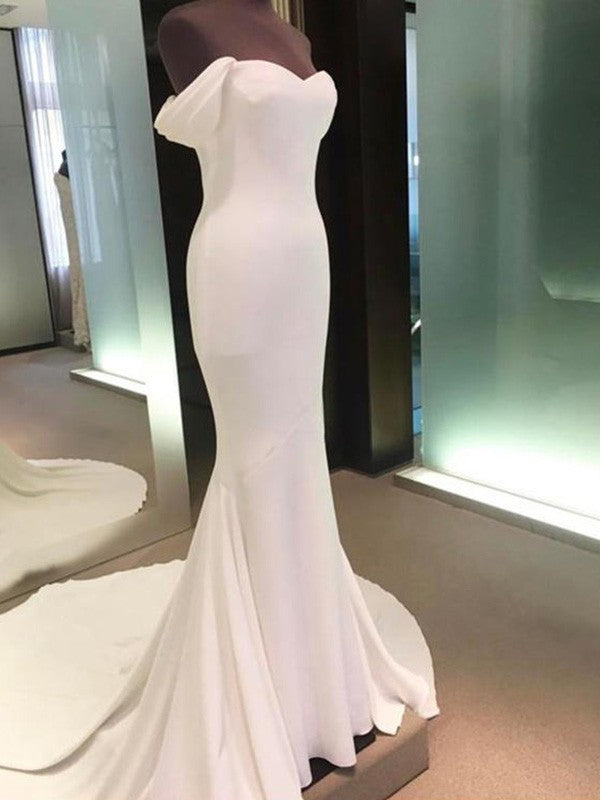Sheath Off-the-Shoulder Sleeveless Court Train With Ruched Spandex Prom Dresses