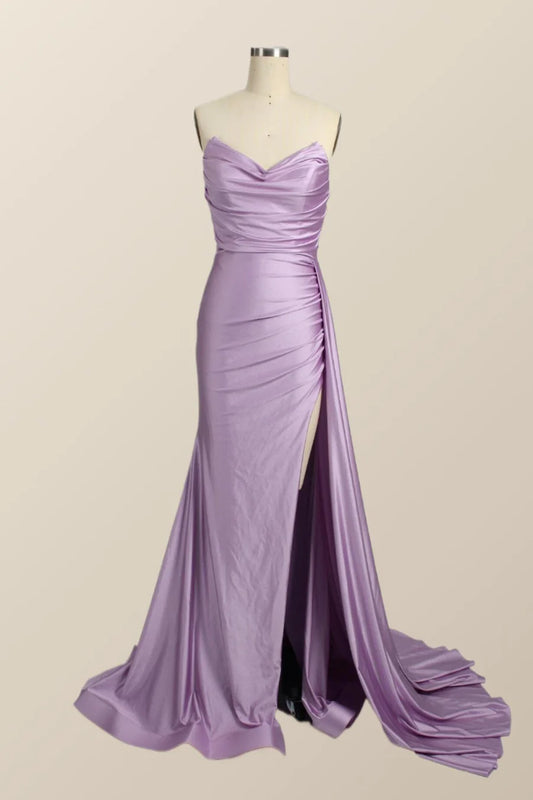 Sweetheart Lilac Ruched Mermaid Long Prom Dress