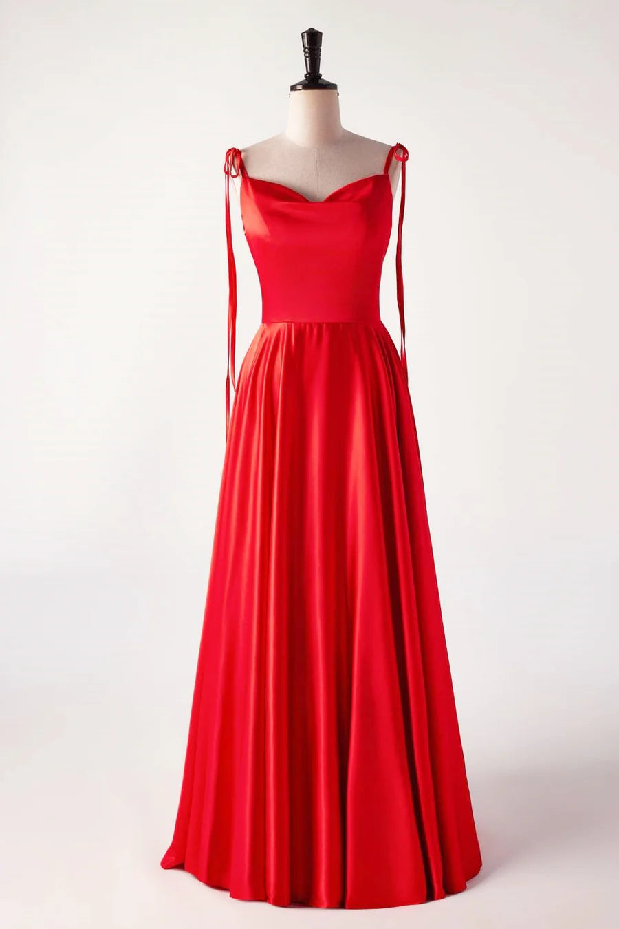 Cowl Neck Red Satin Long Maxi Prom Dress