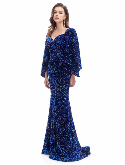 Mermaid / Trumpet Evening Gown Sparkle Dress Formal Evening Court Train Long Sleeve Sweetheart Sequined with Sequin