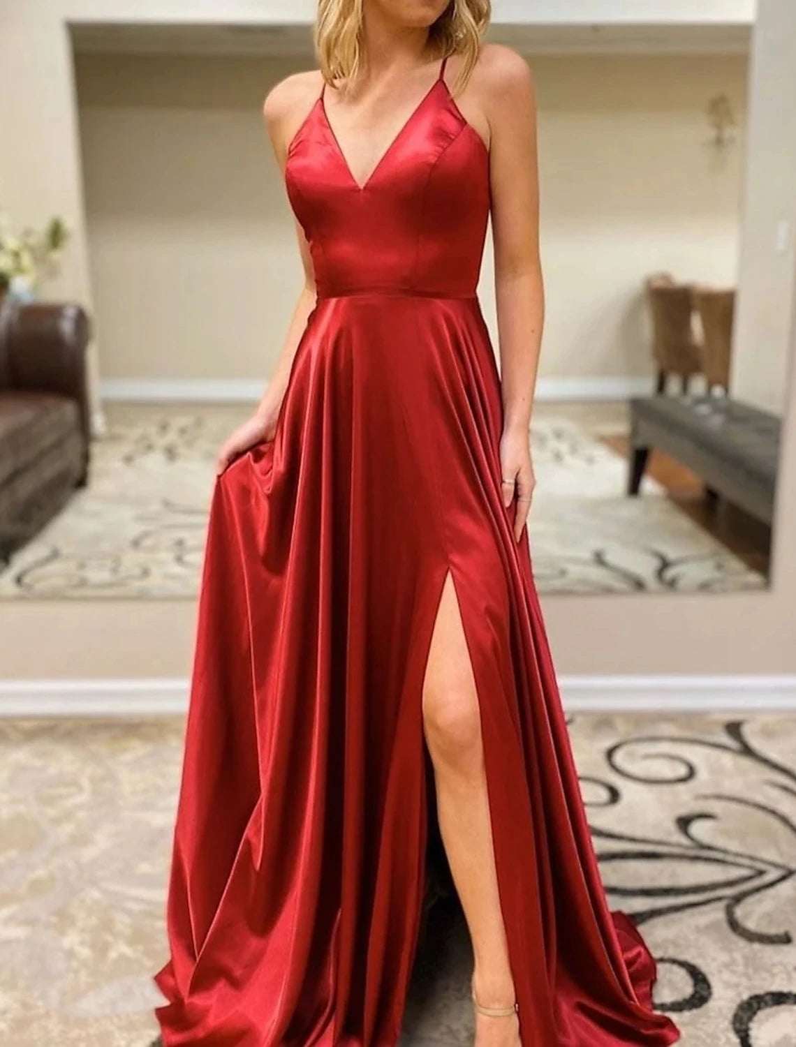 A-Line Prom Dresses Open Back Dress Formal Wedding Guest Sweep / Brush Train Sleeveless V Neck Imitation Silk Backless with Slit