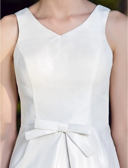 A-Line V Neck Short / Mini Nylon Taffeta Made-To-Measure Wedding Dresses with Bowknot