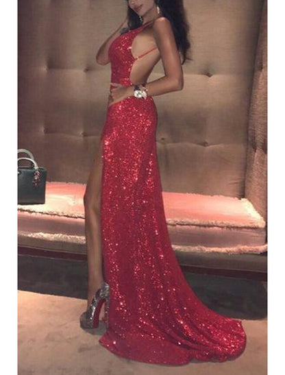 Mermaid / Trumpet Prom Dresses Sexy Dress Formal Court Train Sleeveless Strapless Sequined Backless with Sequin