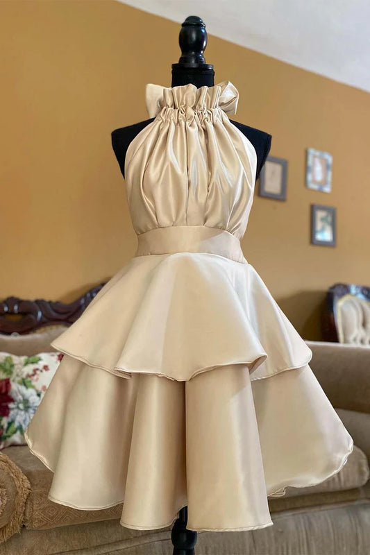 Halter High Neck Tiered Homecoming Dress