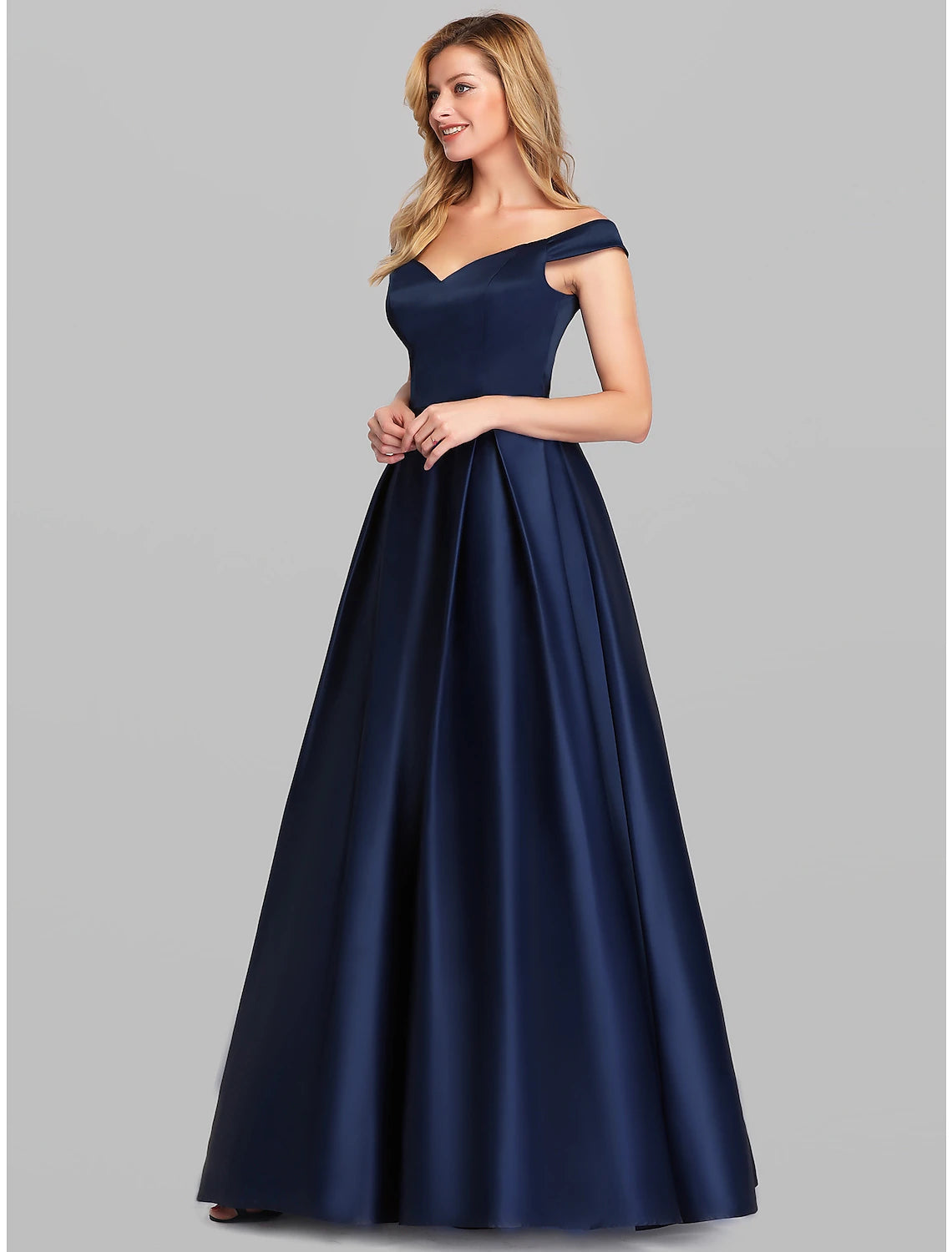 Ball Gown Elegant Quinceanera Prom Birthday Dress Off Shoulder Short Sleeve Floor Length Satin with Pleats