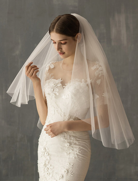 Two-tier Sweet Wedding Veil Elbow Veils with Solid Tulle / Drop Veil