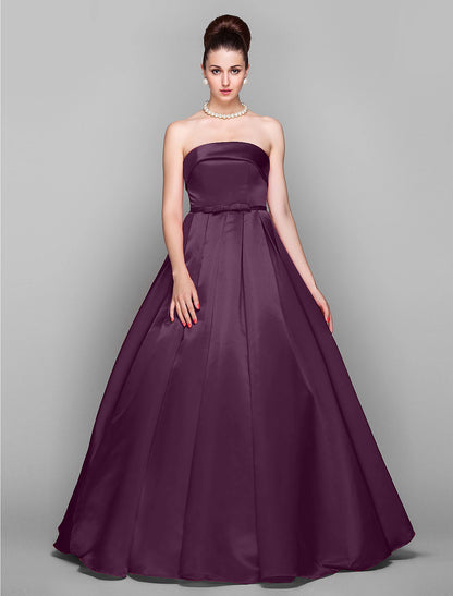 Ball Gown Elegant Dress Quinceanera Prom Floor Length Sleeveless Strapless Satin with Bow(s)