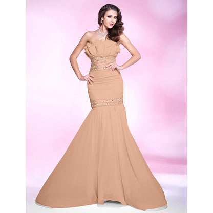 Mermaid / Trumpet Elegant Engagement Formal Evening Dress Strapless Sleeveless Sweep / Brush Train Chiffon with Beading Ruffles