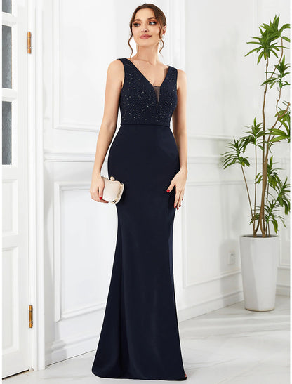 Mermaid / Trumpet Evening Gown Glittering Dress Prom Wedding Party Floor Length Sleeveless V Neck Polyester with Belt