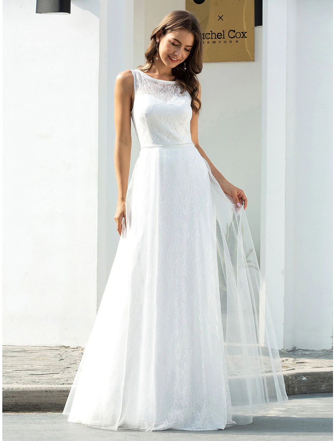 Beach Wedding Dresses A-Line Scoop Neck Sleeveless Floor Length Lace Bridal Gowns With Lace Summer Wedding Party