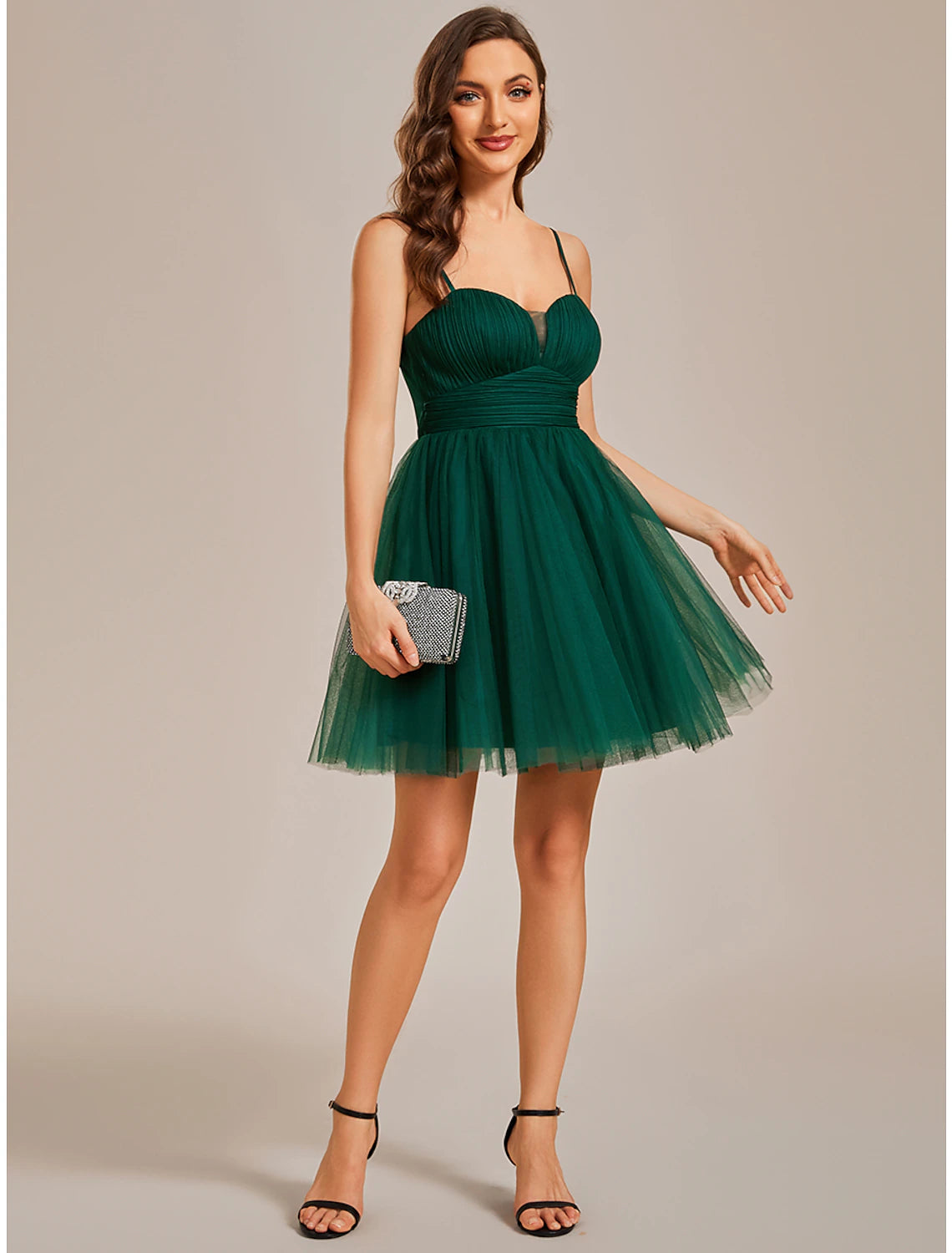 A-Line Homecoming Dresses Princess Dress Cocktail Party Short / Mini Sleeveless Spaghetti Strap Tulle with Ruched