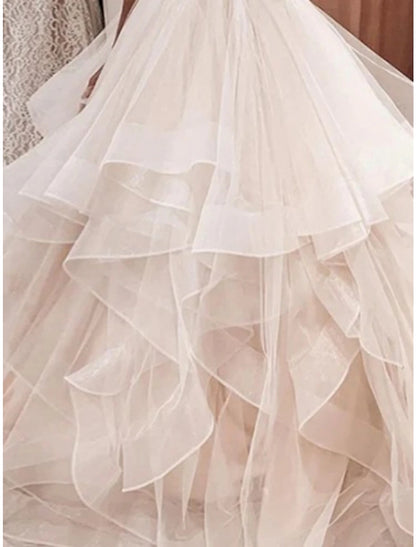 Formal Wedding Dresses Ball Gown Scoop Neck Sleeveless Sweep / Brush Train Lace Bridal Gowns With Solid Color