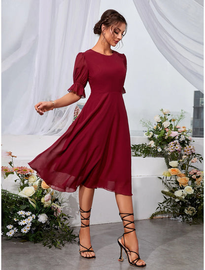 A-Line Wedding Guest Dresses Elegant Dress Holiday Tea Length Half Sle ...