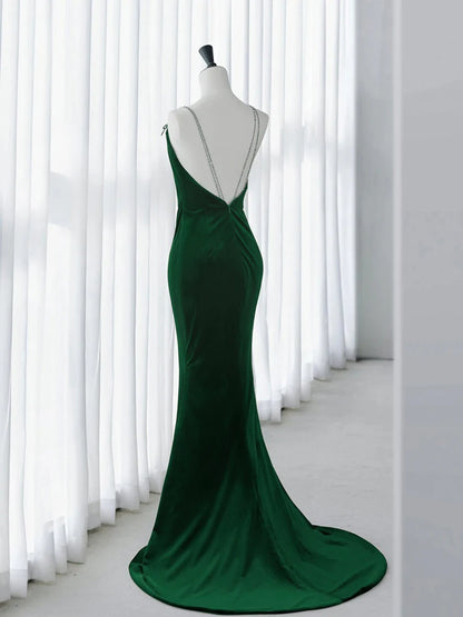 Mermaid Velvet Long Prom Dress Green Long Evening Dress