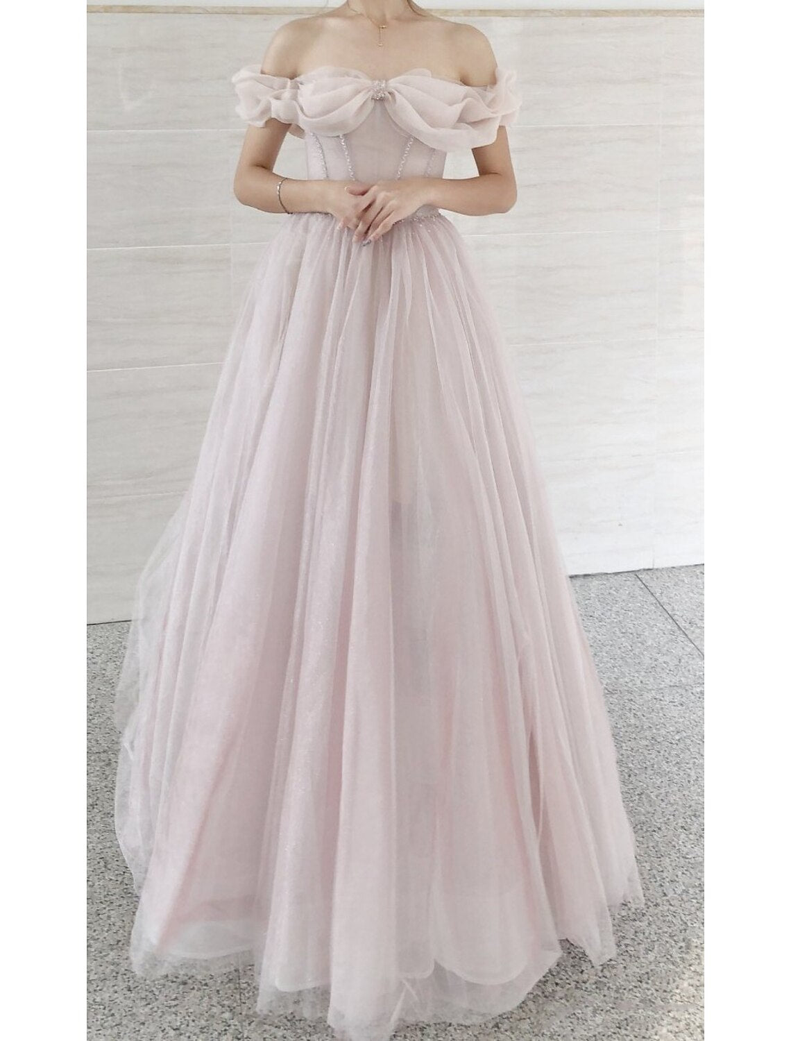 A-Line Prom Dresses Empire Dress Prom Formal Evening Sweep / Brush Train Short Sleeve Sweetheart Tulle with Pleats Beading