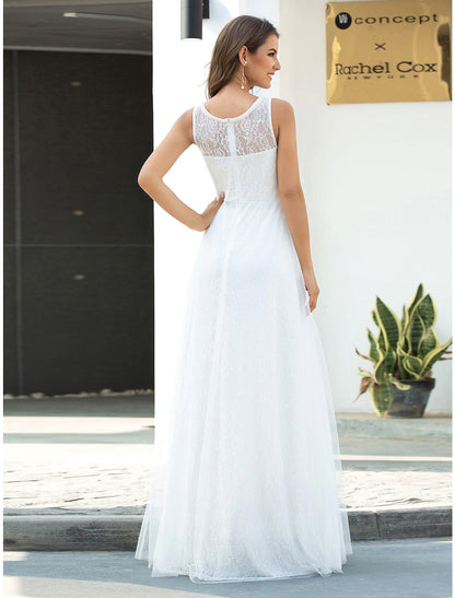 Beach Wedding Dresses A-Line Scoop Neck Sleeveless Floor Length Lace Bridal Gowns With Lace Summer Wedding Party