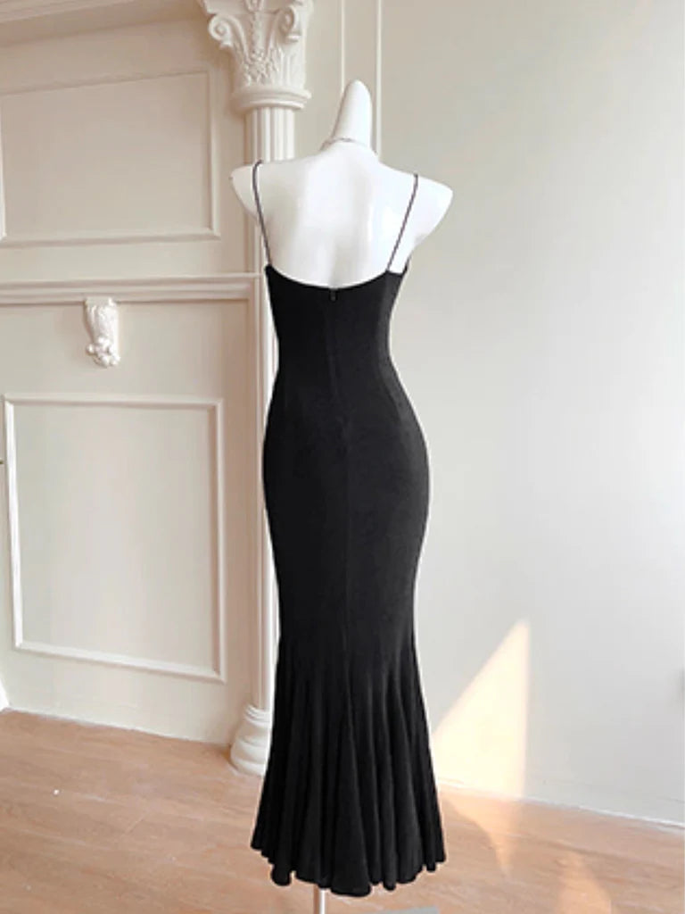 Mermaid Black Long Party Dress Black Evening Dress