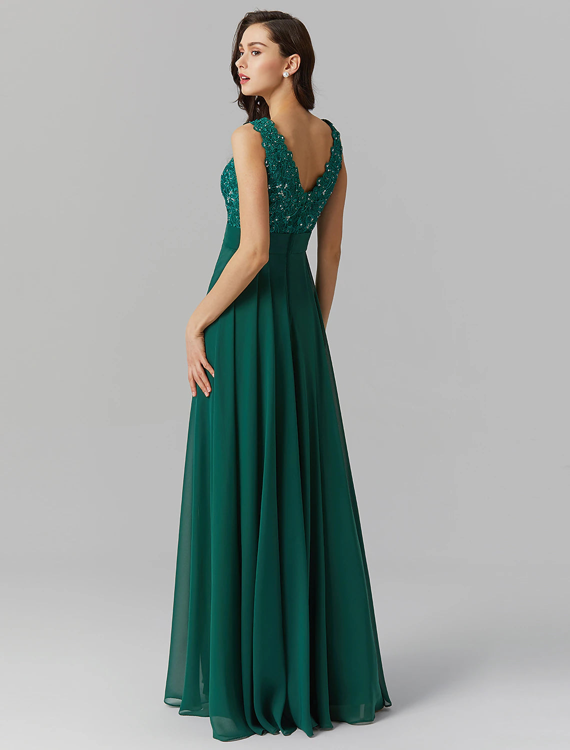 A-Line Elegant Dress Wedding Guest Formal Evening Floor Length Sleeveless V Neck Chiffon V Back with Sash / Ribbon Beading