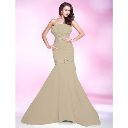 Mermaid / Trumpet Elegant Engagement Formal Evening Dress Strapless Sleeveless Sweep / Brush Train Chiffon with Beading Ruffles