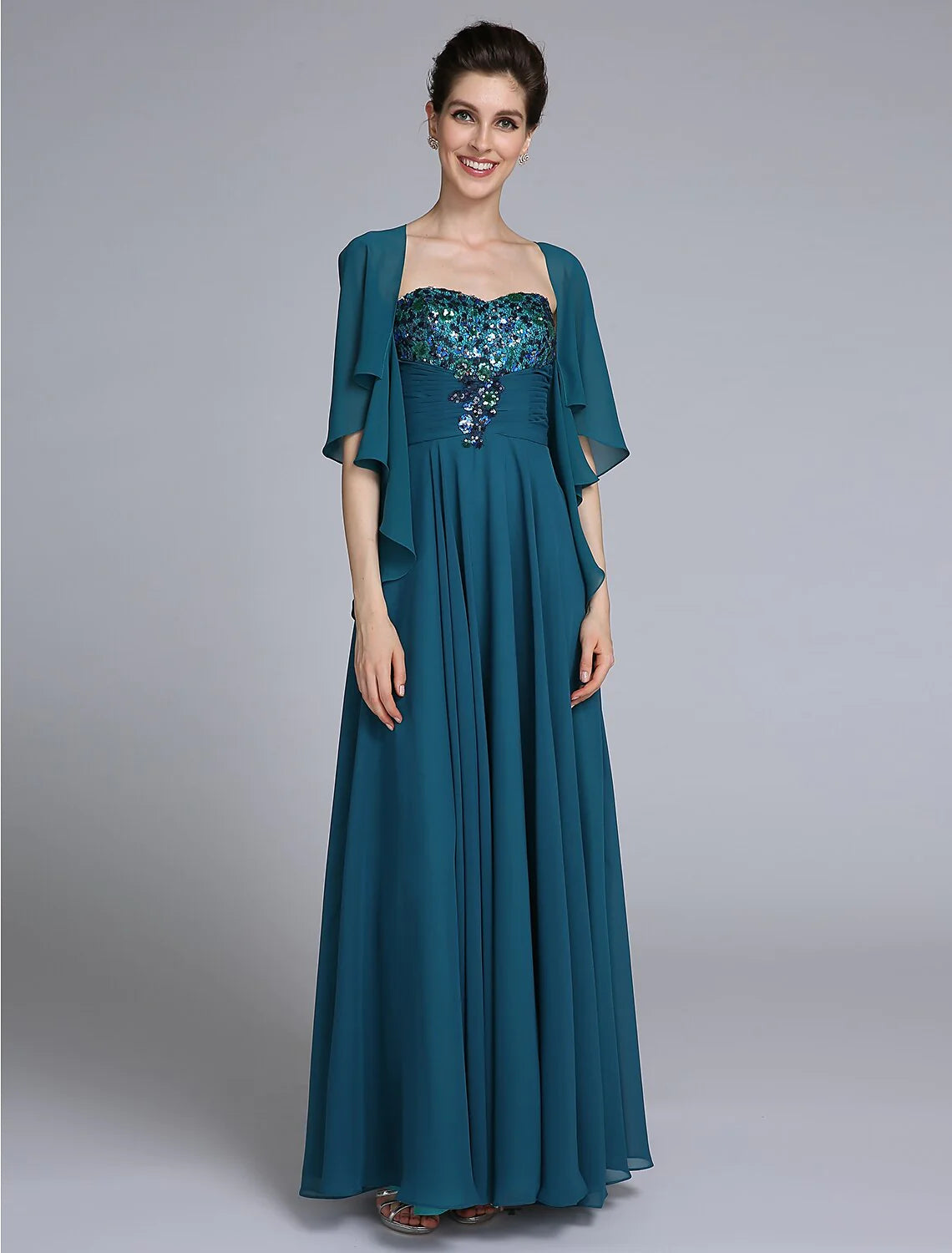 A-Line Mother of the Bride Dress Wrap Included Sweetheart Ankle Length Chiffon Sleeveless yes with Ruched Sequin