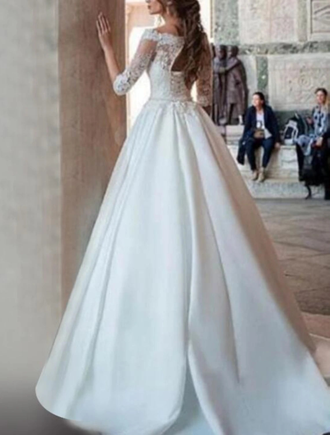 Engagement Formal Fall Wedding Dresses Ball Gown Off Shoulder Half Sleeve Sweep / Brush Train Satin Bridal Gowns With Pleats Appliques 2023 Summer Wedding Party