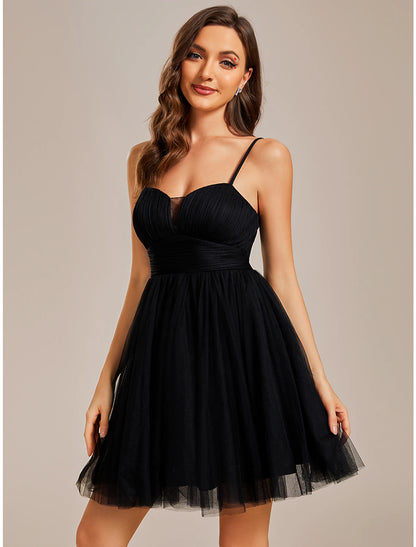 A-Line Homecoming Dresses Princess Dress Cocktail Party Short / Mini Sleeveless Spaghetti Strap Tulle with Ruched