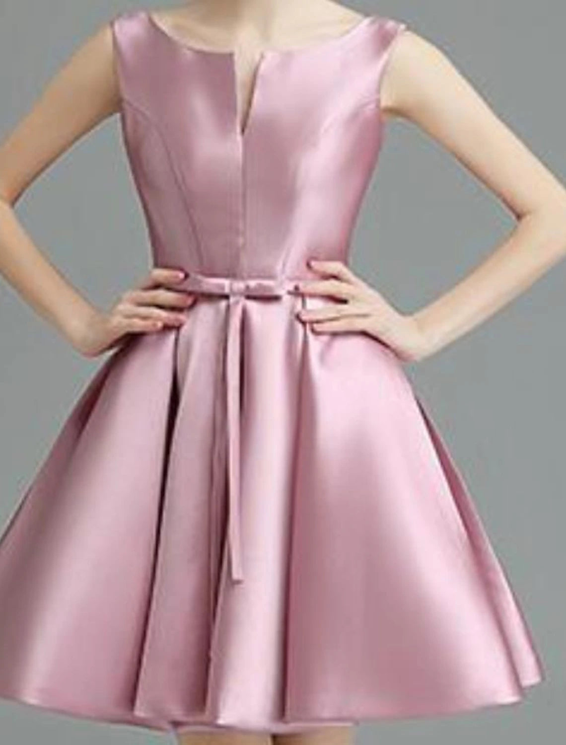 A-Line Cocktail Dresses Minimalist Dress Homecoming Short / Mini Sleeveless Jewel Neck Satin with Sash / Ribbon Bow(s)