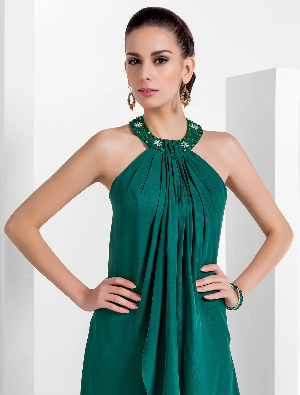 A-Line Elegant Dress Wedding Guest Cocktail Party Asymmetrical Sleeveless Halter Neck Chiffon Backless with Pleats Beading