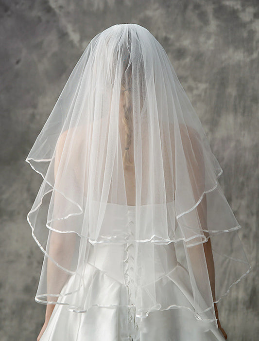 Two-tier Stylish / European Style Wedding Veil Elbow Veils with Tier / Pure Color Tulle