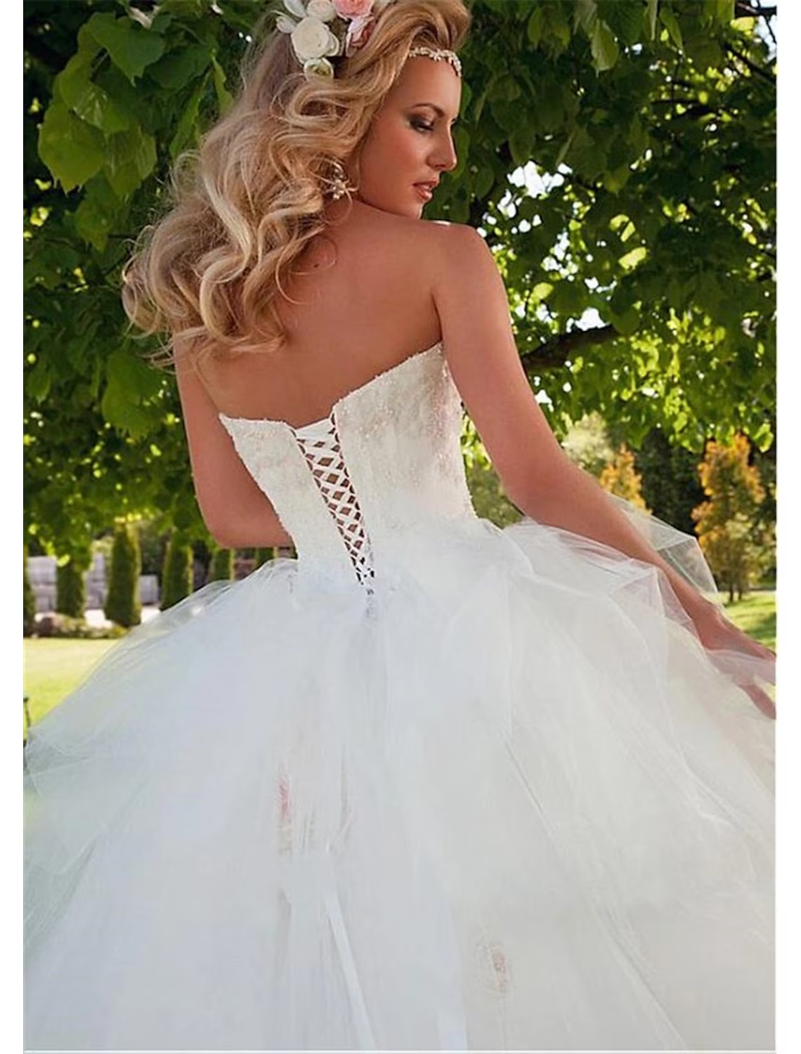 Engagement Formal Wedding Dresses Floor Length Ball Gown Strapless Sweetheart Tulle With